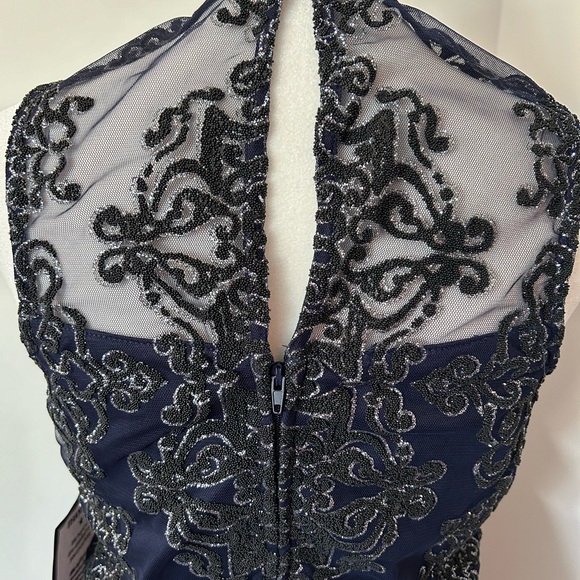 Prom Dress,Navy,2-piece,taffeta skirt, appliqué beaded top,NWT,Size 11, Gorg. - Picture 3 of 6